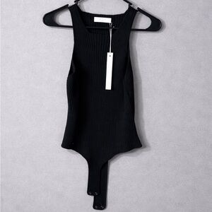 One Grey Day black sweater tank thong bodysuit